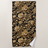 Elegance enthüllt: Schwarze und goldene Blüte Strandtuch (Vorderseite)