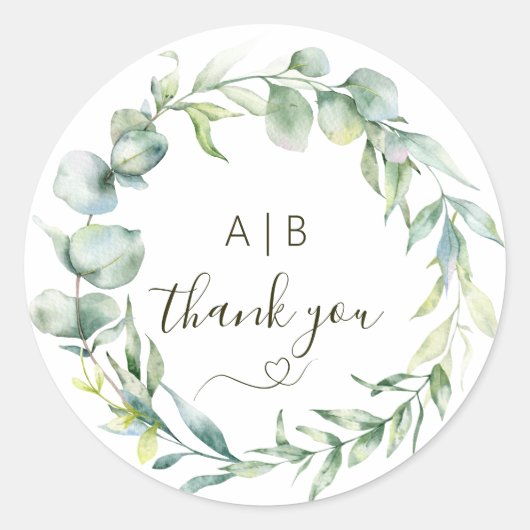 Elegance Eukalyptus-Kranz-Grün Runder Aufkleber (Vorderseite)