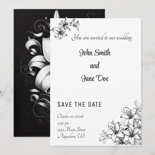 Elegance Floral Einladung (Vorne/Hinten)