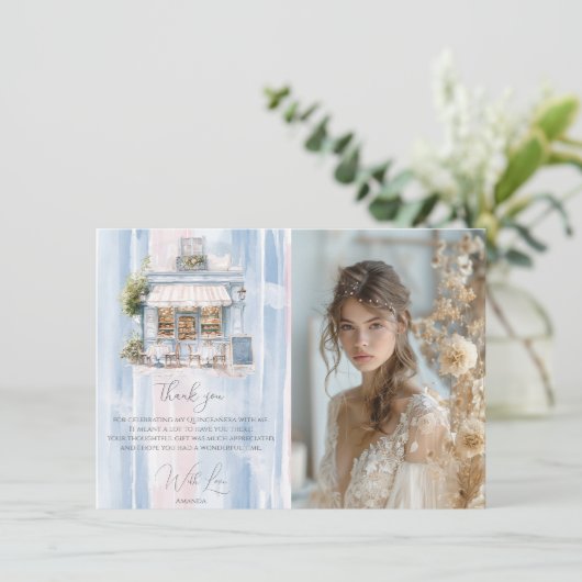 Elegance French Cafe Birthday Dankeskarte (Stehend Vorderseite)