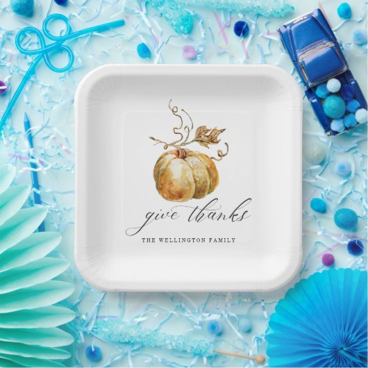 Elegance Give Danke Watercolor Pumpkin Erntedank Pappteller (Party)