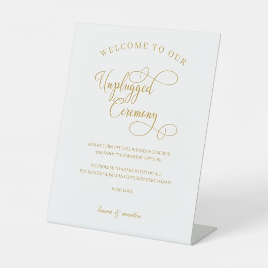 Elegance Gold Script Unplugged Zeremonie Sockelschild (Vorderseite)