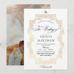 Elegance Gold & White Foto Hochzeit Einladung