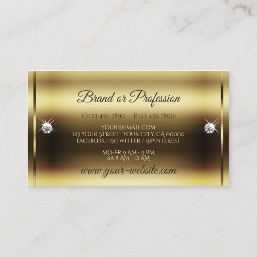 Elegance Golden Shimmer Sparkling Glitzer Diamonds Visitenkarte (Rückseite)