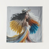 Elegance im Kontrast zu lockig haarigen Frauentape Wandteppich (Vorderseite)