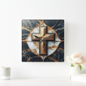 Elegance im stilvollen Kreuz auf schwarzem und gol Quadratische Wanduhr (Zuhause)