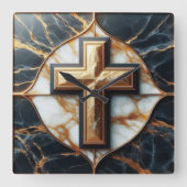 Elegance im stilvollen Kreuz auf schwarzem und gol Quadratische Wanduhr (Vorderseite)