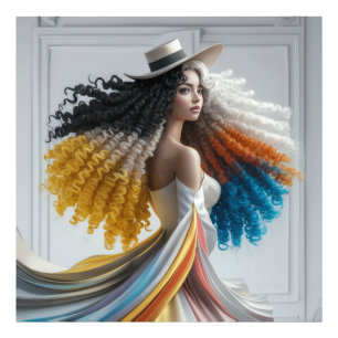 Elegance in Kontrast Curly-Hair-Frau Fotodruck