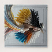 Elegance in Kontrast Curly-Hair-Frau Puzzle (Horizontal)