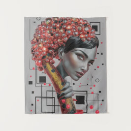 Elegance in Linien: 3D Tiefe eines weiblichen Seit Wandteppich