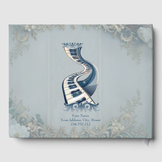 Elegance in piano keys and blossoms.  gästebuch (Rückseite)