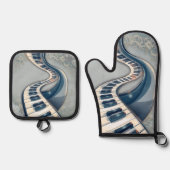 Elegance in piano keys and blossoms. ofenhandschuh & Topflappen-Set (Vorderseite)