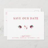 Elegance in Red Wedding Rettete unser Datum II Postkarte (Vorne/Hinten)