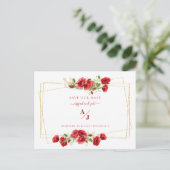 Elegance in Red Wedding Rettete unser Datum Postkarte (Stehend Vorderseite)