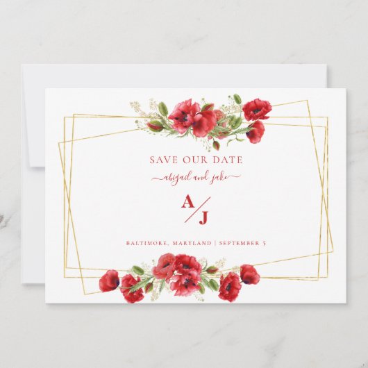 Elegance in Red Wedding Rettete unser Datum Save The Date (Vorderseite)