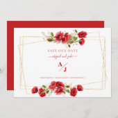 Elegance in Red Wedding Rettete unser Datum Save The Date (Vorne/Hinten)