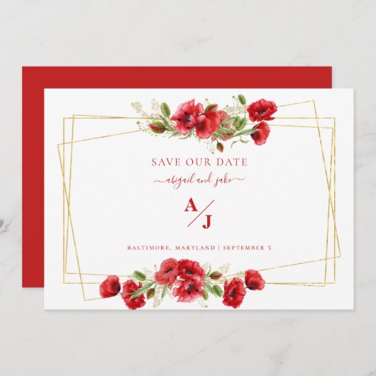 Elegance in Red Wedding Rettete unser Datum Save The Date (Vorne/Hinten)
