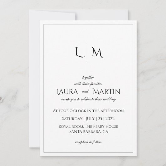 Elegance Klassischer Text und Monogramm Einladung (Vorderseite)