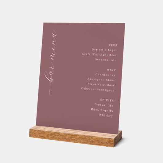 Elegance Maroon Calligraphy Bar Menu Acrylschild (Winkel)