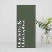 Elegance & Moderner Flair Dunkelgrüne Hochzeit Menükarte (Stehend Vorderseite)