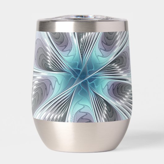 Elegance Modernes Blue Grau Weiß Fraktal Blume (Vorderseite)