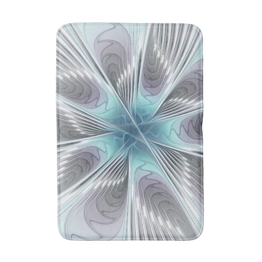 Elegance Modernes Blue Grau Weiß Fraktal Blume Badematte (Vorderseite Vertikal)