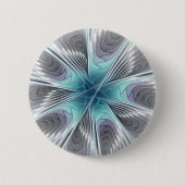Elegance Modernes Blue Grau Weiß Fraktal Blume Button (Vorderseite)