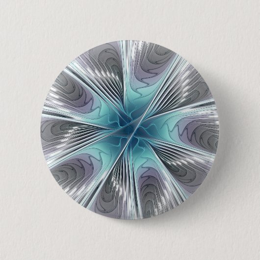 Elegance Modernes Blue Grau Weiß Fraktal Blume Button (Vorderseite)