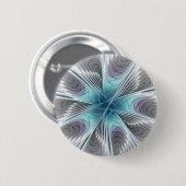 Elegance Modernes Blue Grau Weiß Fraktal Blume Button (Vorne & Hinten)