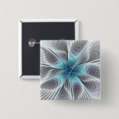 Elegance Modernes Blue Grau Weiß Fraktal Blume Button (Vorne & Hinten)