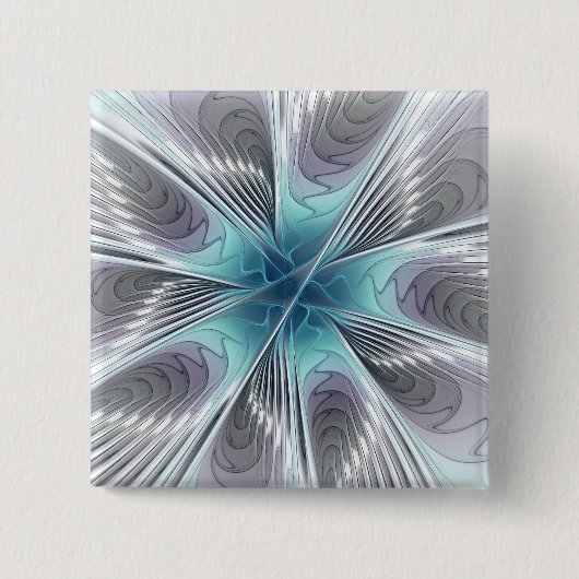 Elegance Modernes Blue Grau Weiß Fraktal Blume Button (Vorderseite)