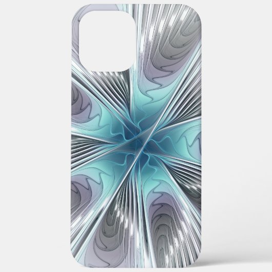 Elegance Modernes Blue Grau Weiß Fraktal Blume Case-Mate iPhone Hülle (Rückseite)