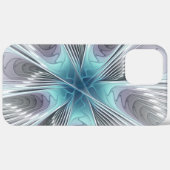 Elegance Modernes Blue Grau Weiß Fraktal Blume Case-Mate iPhone Hülle (Rückseite / Rechts)