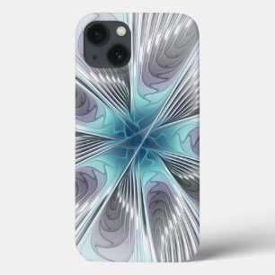 Elegance Modernes Blue Grau Weiß Fraktal Blume Case-Mate iPhone Hülle
