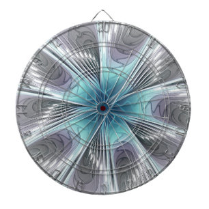 Elegance Modernes Blue Grau Weiß Fraktal Blume Dartscheibe