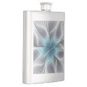 Elegance Modernes Blue Grau Weiß Fraktal Blume Flachmann (Rechts)