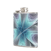 Elegance Modernes Blue Grau Weiß Fraktal Blume Flachmann (Links)