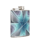Elegance Modernes Blue Grau Weiß Fraktal Blume Flachmann (Rechts)