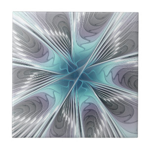 Elegance Modernes Blue Grau Weiß Fraktal Blume Fliese