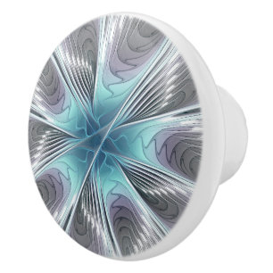 Elegance Modernes Blue Grau Weiß Fraktal Blume Keramikknauf