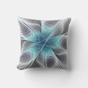 Elegance Modernes Blue Grau Weiß Fraktal Blume Kissen
