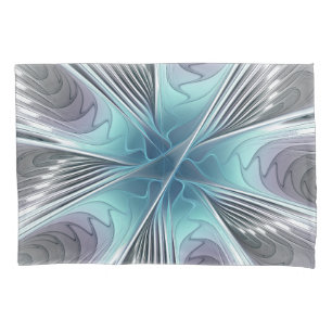 Elegance Modernes Blue Grau Weiß Fraktal Blume Kissenbezug