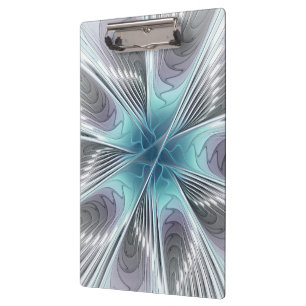 Elegance Modernes Blue Grau Weiß Fraktal Blume Klemmbrett