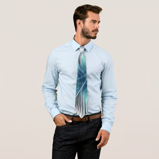 Elegance Modernes Blue Grau Weiß Fraktal Blume Krawatte (Beispiel)