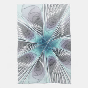 Elegance Modernes Blue Grau Weiß Fraktal Blume Küchentuch