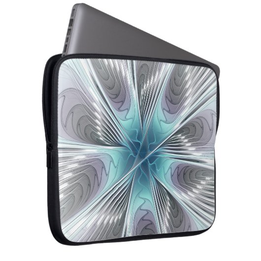 Elegance Modernes Blue Grau Weiß Fraktal Blume Laptopschutzhülle (Vorne Rechts)