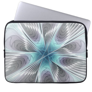 Elegance Modernes Blue Grau Weiß Fraktal Blume Laptopschutzhülle