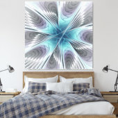 Elegance Modernes Blue Grau Weiß Fraktal Blume Leinwanddruck (Insitu (Schlafzimmer))