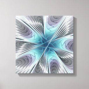 Elegance Modernes Blue Grau Weiß Fraktal Blume Leinwanddruck