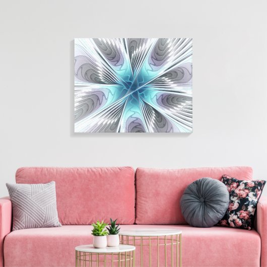 Elegance Modernes Blue Grau Weiß Fraktal Blume Leinwanddruck (Insitu (Wohnzimmer))